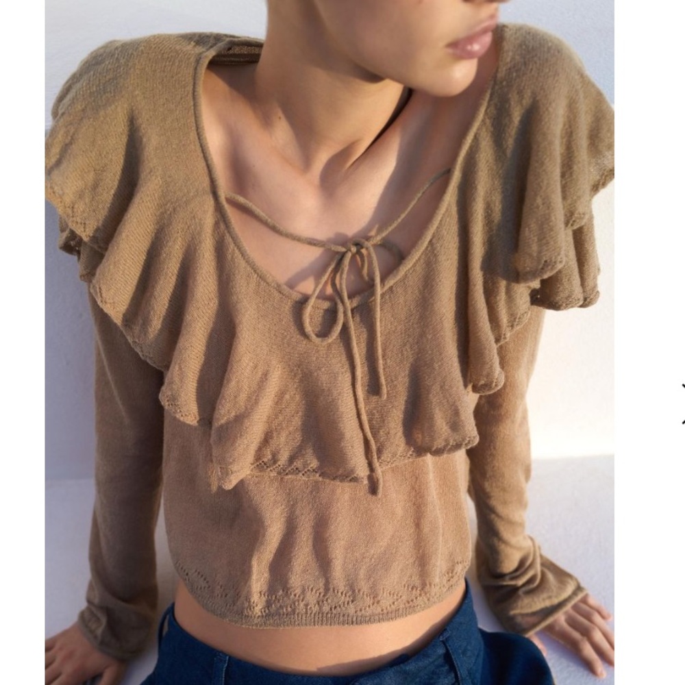 Zara Tan Ruffle Sweater - Picture 2 of 5